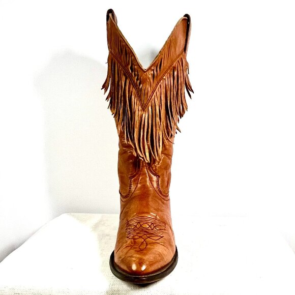 Laredo Tan Leather Fringe Cowboy Boots Women’s Vintage Western Rodeo Style - Picture 11 of 16